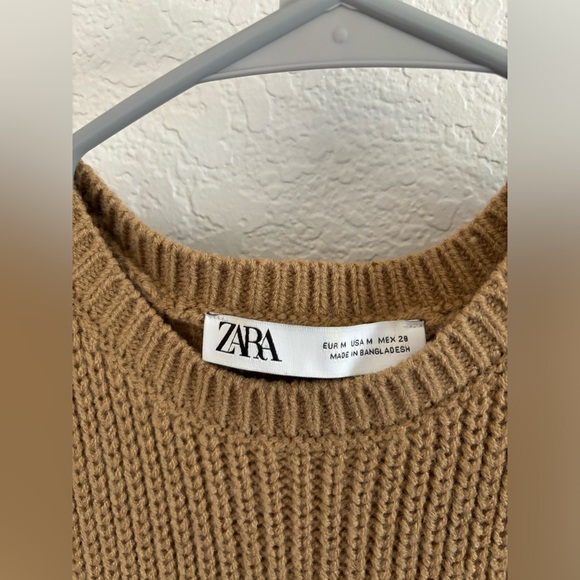 ZARA Knit Sweater Dress Camel Tan Maxi A-Line - Picture 3 of 8